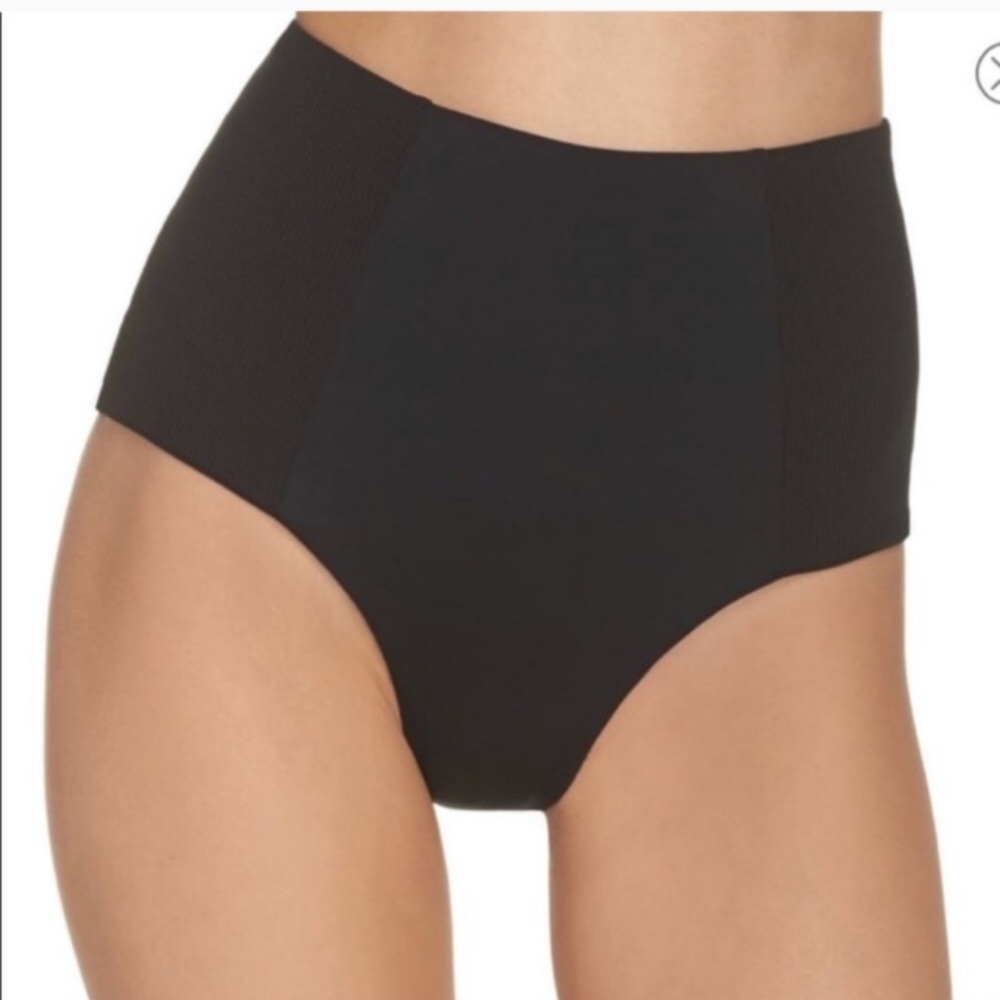 L *Space Jackie Black Ribbed Swimsuit Bottoms